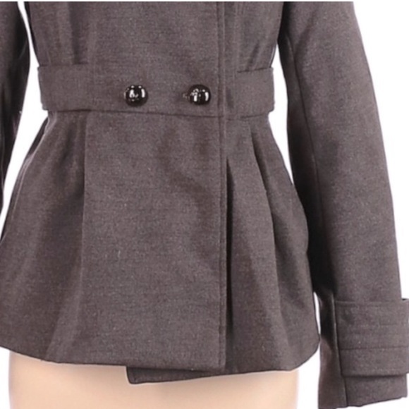 Hydraulic sz XS charcoal gray double breasted faux wool gathered lined Pea Coat - Picture 9 of 16